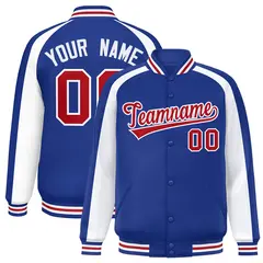 Royal White Color Block Raglan Varsity Letterman Jacket 1