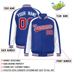Royal White Color Block Raglan Varsity Letterman Jacket 2