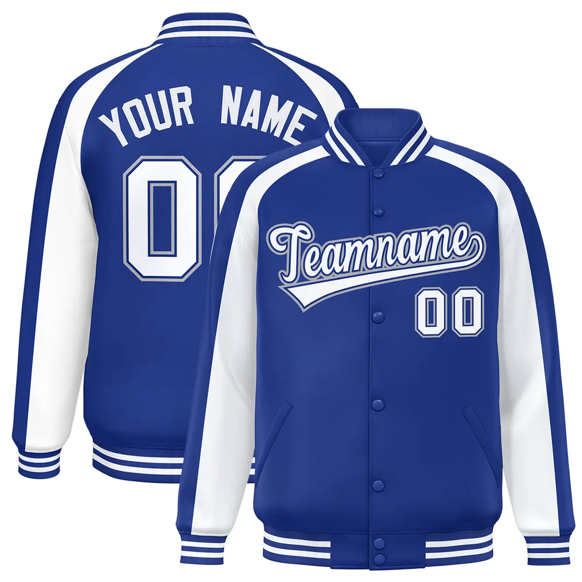 Royal White Color Block Raglan Varsity Letterman Jacket