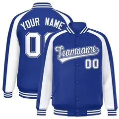 Royal White Color Block Raglan Varsity Letterman Jacket 1