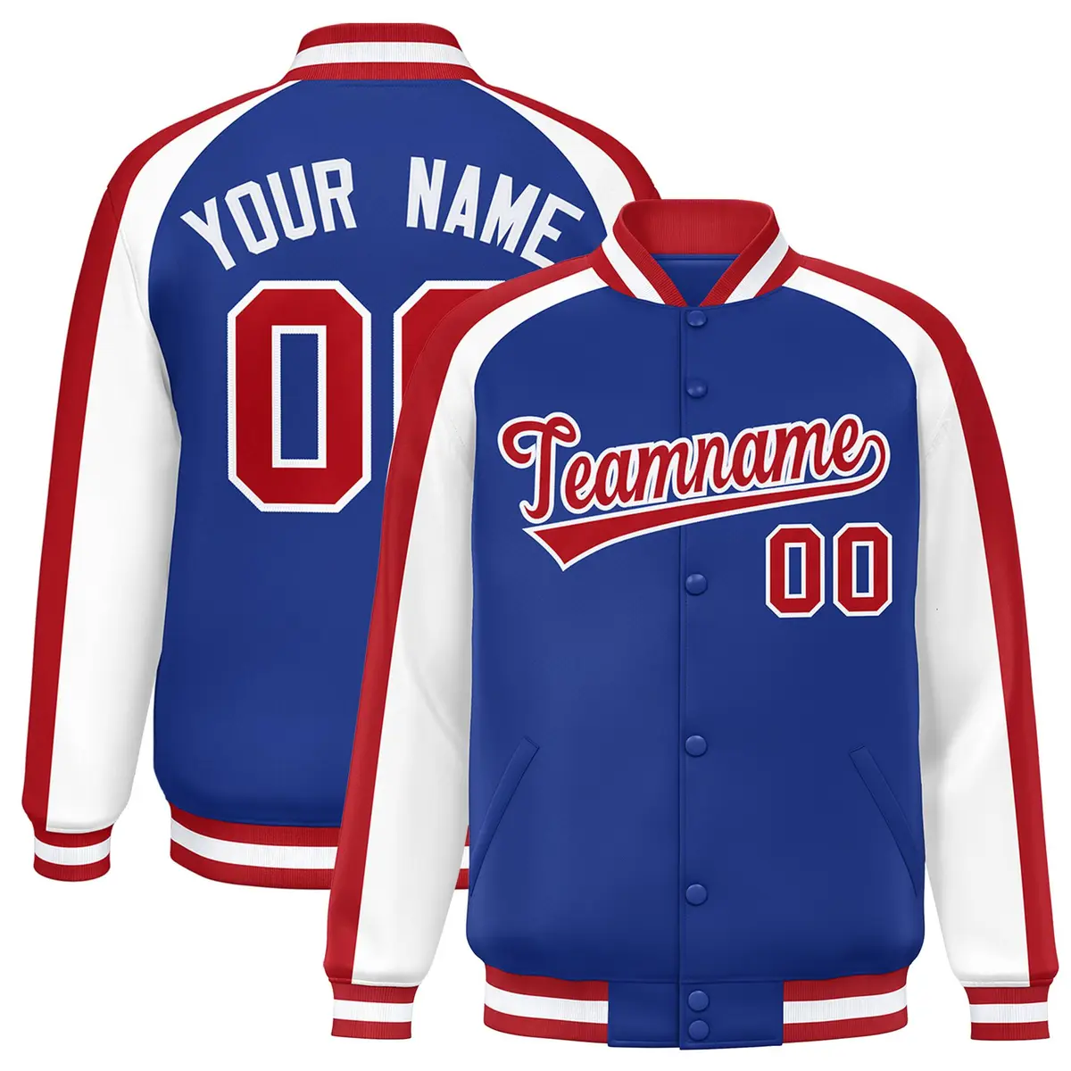 Royal White Color Block Raglan Varsity Letterman Jacket
