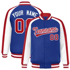 Royal White Color Block Raglan Varsity Letterman Jacket 1