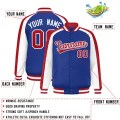 Royal White Color Block Raglan Varsity Letterman Jacket 2