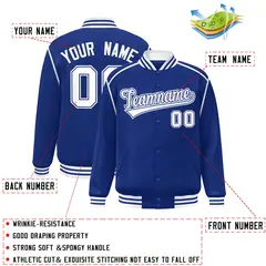 Royal White Color Block Ribbon Varsity Full-Snap Bomber Jacket 2