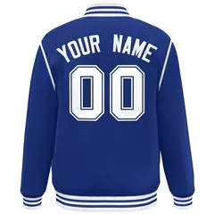 Royal White Color Block Ribbon Varsity Full-Snap Bomber Jacket 4