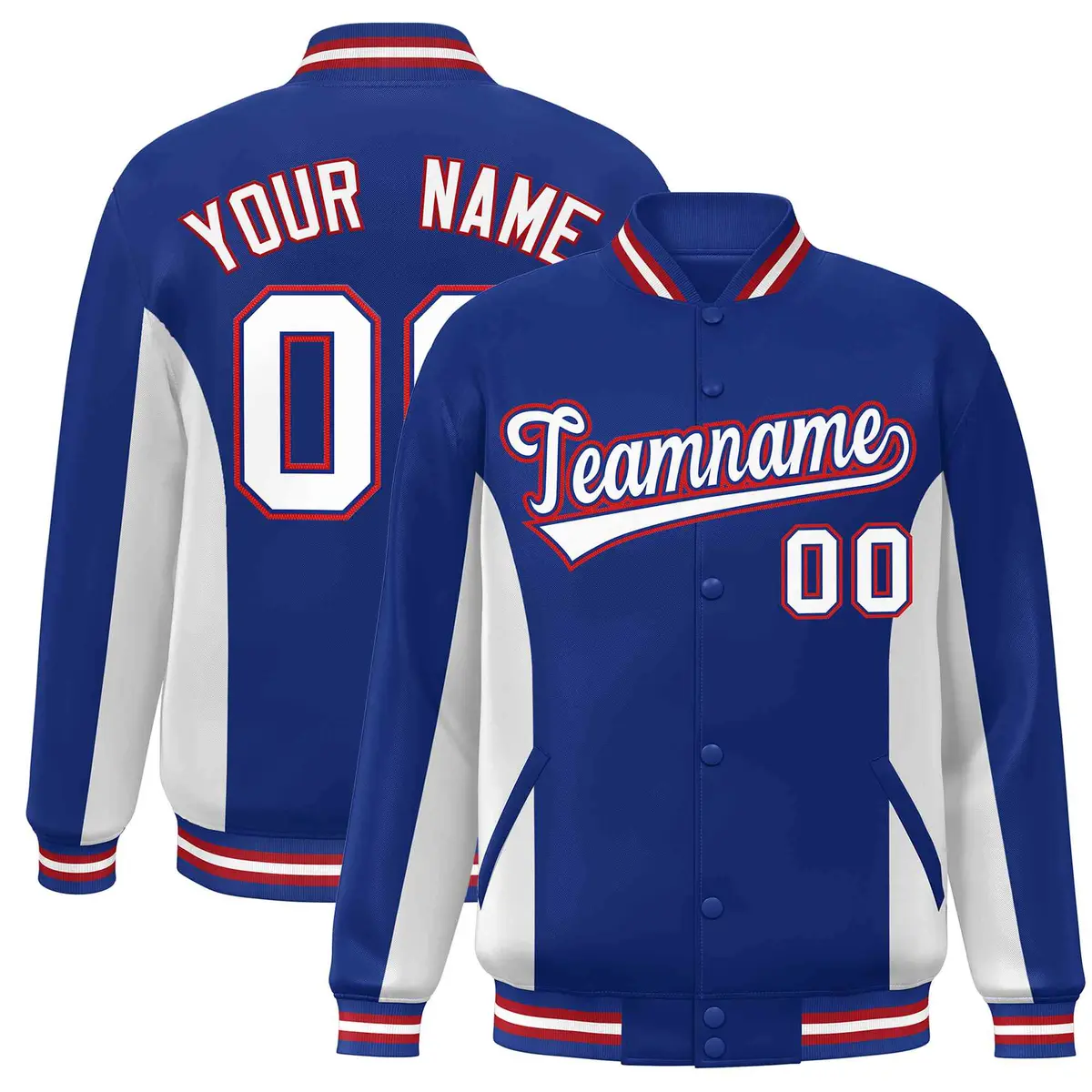 Royal White Color Block Varsity Letterman Baseball Jacket