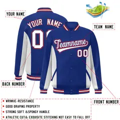 Royal White Color Block Varsity Letterman Baseball Jacket 2