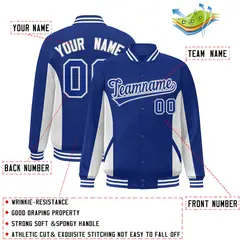 Royal White Color Block Varsity Letterman Baseball Jacket 2