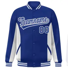 Royal White Color Block Varsity Letterman Baseball Jacket 3