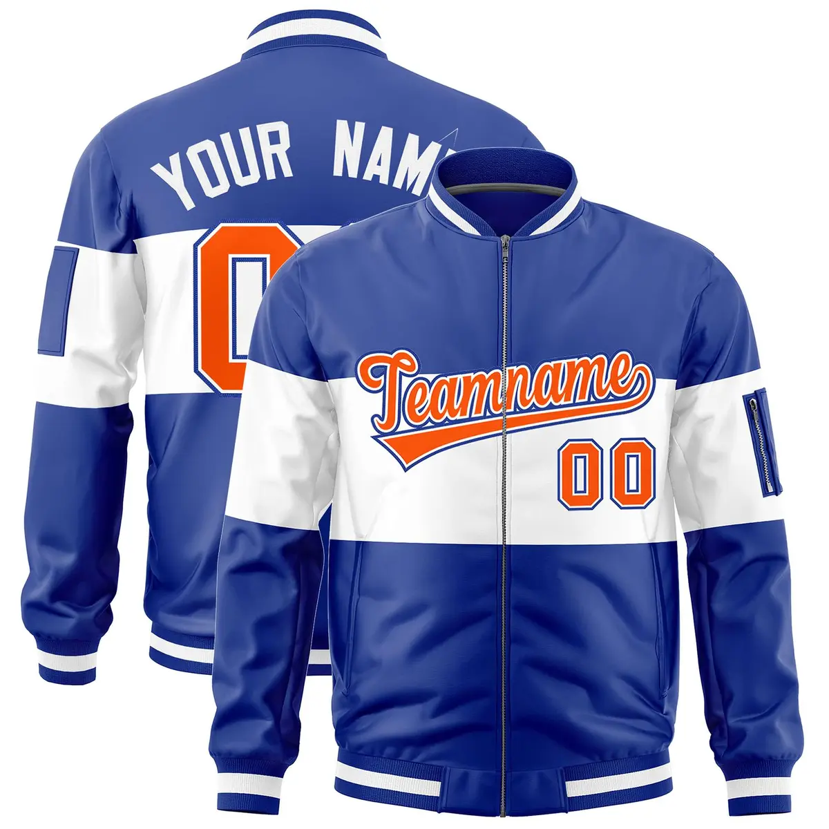 Royal White Color Block Varsity Letterman Bomber Jacket