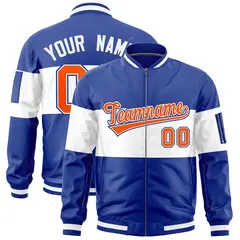 Royal White Color Block Varsity Letterman Bomber Jacket