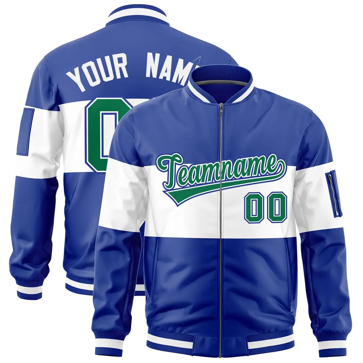 Royal White Color Block Varsity Letterman Bomber Jacket
