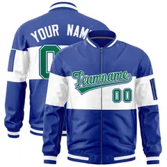 Royal White Color Block Varsity Letterman Bomber Jacket