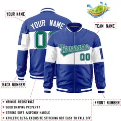 Royal White Color Block Varsity Letterman Bomber Jacket 2