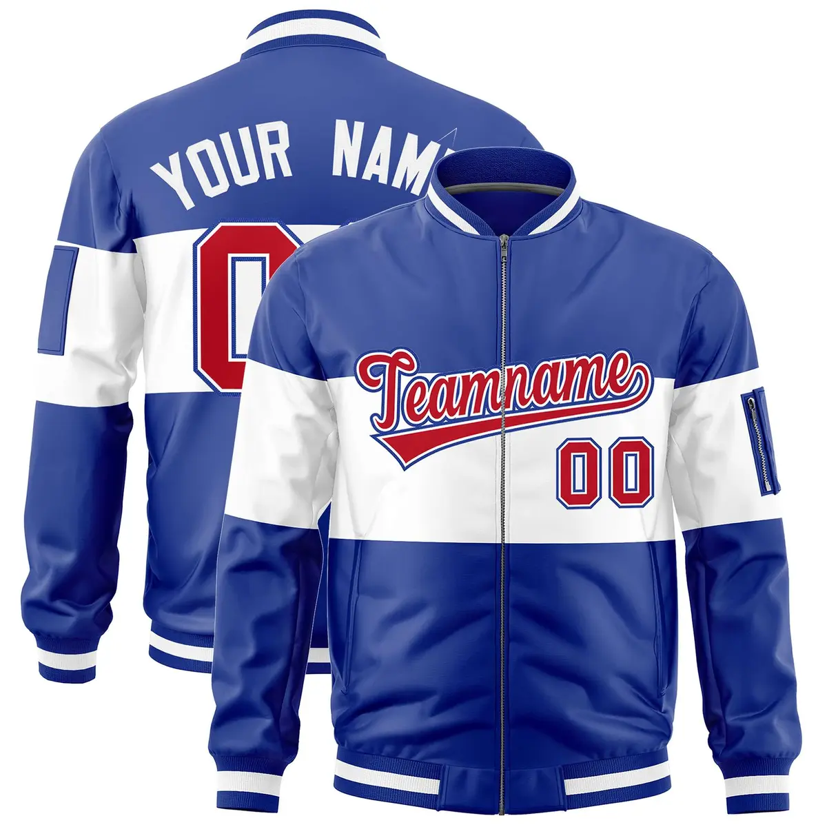 Royal White Color Block Varsity Letterman Bomber Jacket