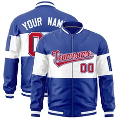 Royal White Color Block Varsity Letterman Bomber Jacket 1