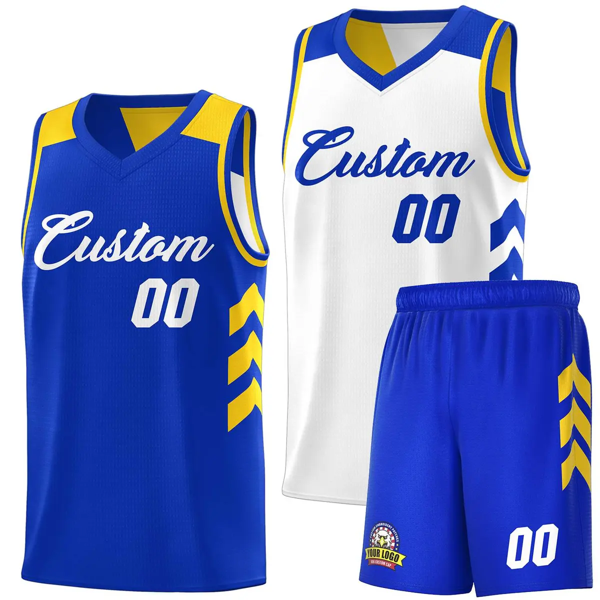 Royal White Double Side Men Basketball Jersey