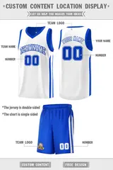 Royal White Double Side Men Basketball Jersey 2