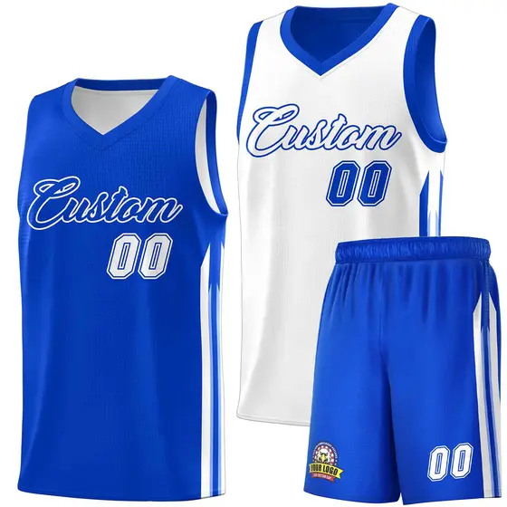 Royal White Double Side Men Basketball Jersey
