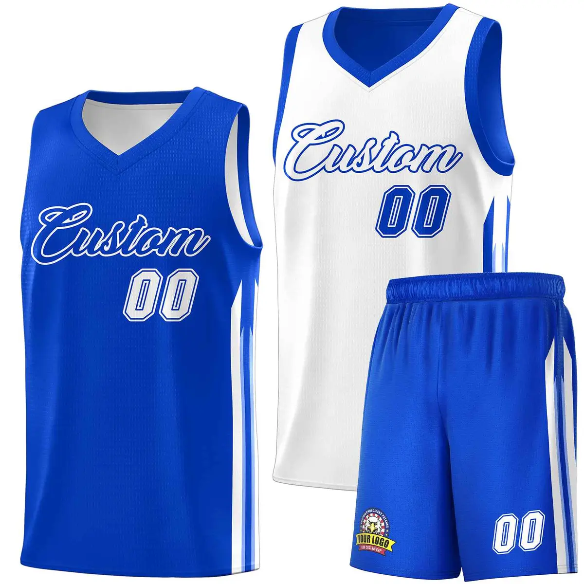 Royal White Double Side Men Basketball Jersey