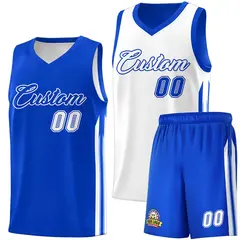 Royal White Double Side Men Basketball Jersey 1