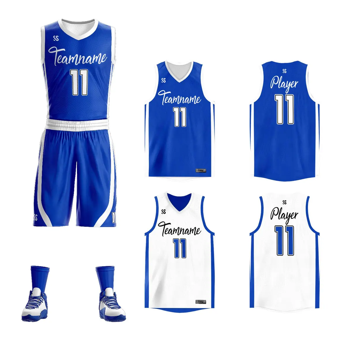 Royal White Double Side Sets Basketball Jersey