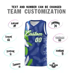 Royal White Feather Graffiti Basketball Jersey 4