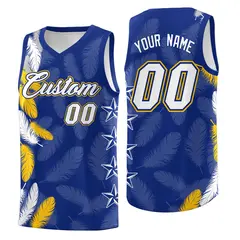 Royal White Feather Graffiti Basketball Jersey 1