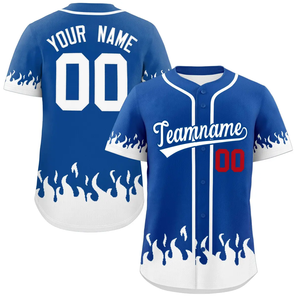 Royal White Flame Graffiti Authentic Baseball Jersey