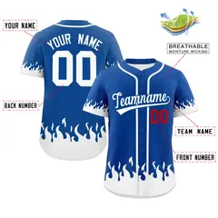 Royal White Flame Graffiti Authentic Baseball Jersey 2