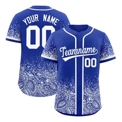 Royal White Floral Gradient Full Button Baseball Jersey