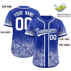 Royal White Floral Gradient Full Button Baseball Jersey 2