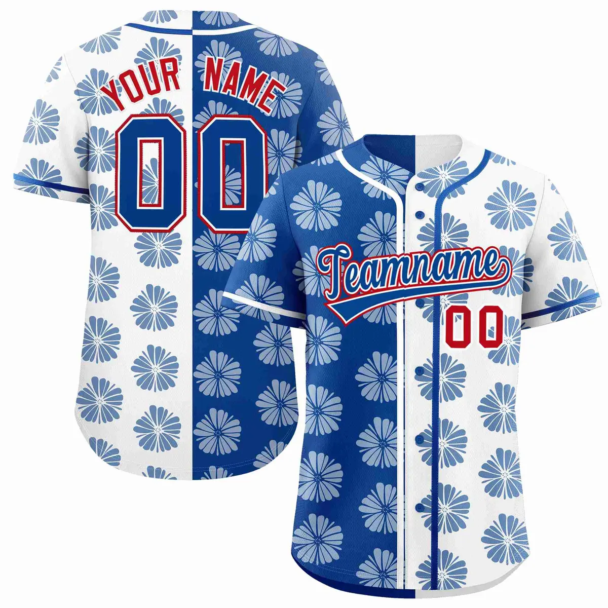 Royal White Flower Graffiti Split Baseball Jersey