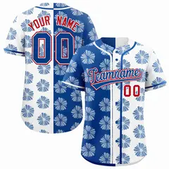 Royal White Flower Graffiti Split Baseball Jersey
