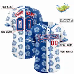 Royal White Flower Graffiti Split Baseball Jersey 2