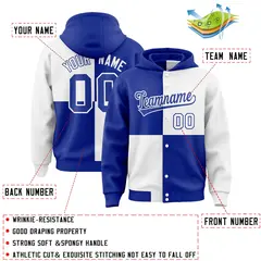 Royal White Four Squares Color Block Full-Snap Varsity Letterman Jacket Hoodie 4
