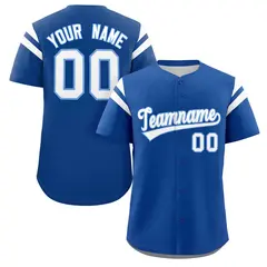 Royal White Full Button Classic Authentic Baseball Jersey