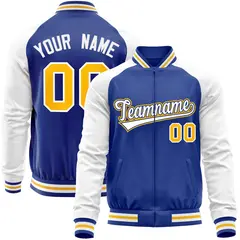 Royal White Full-Zip Raglan Sleeves Varsity Letterman Baseball Jacket
