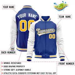 Royal White Full-Zip Raglan Sleeves Varsity Letterman Baseball Jacket 4