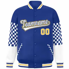 Royal White-Gold Checkered Color Block Bomber Varsity Jacket 3