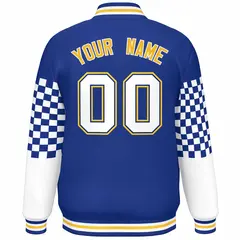 Royal White-Gold Checkered Color Block Bomber Varsity Jacket 4