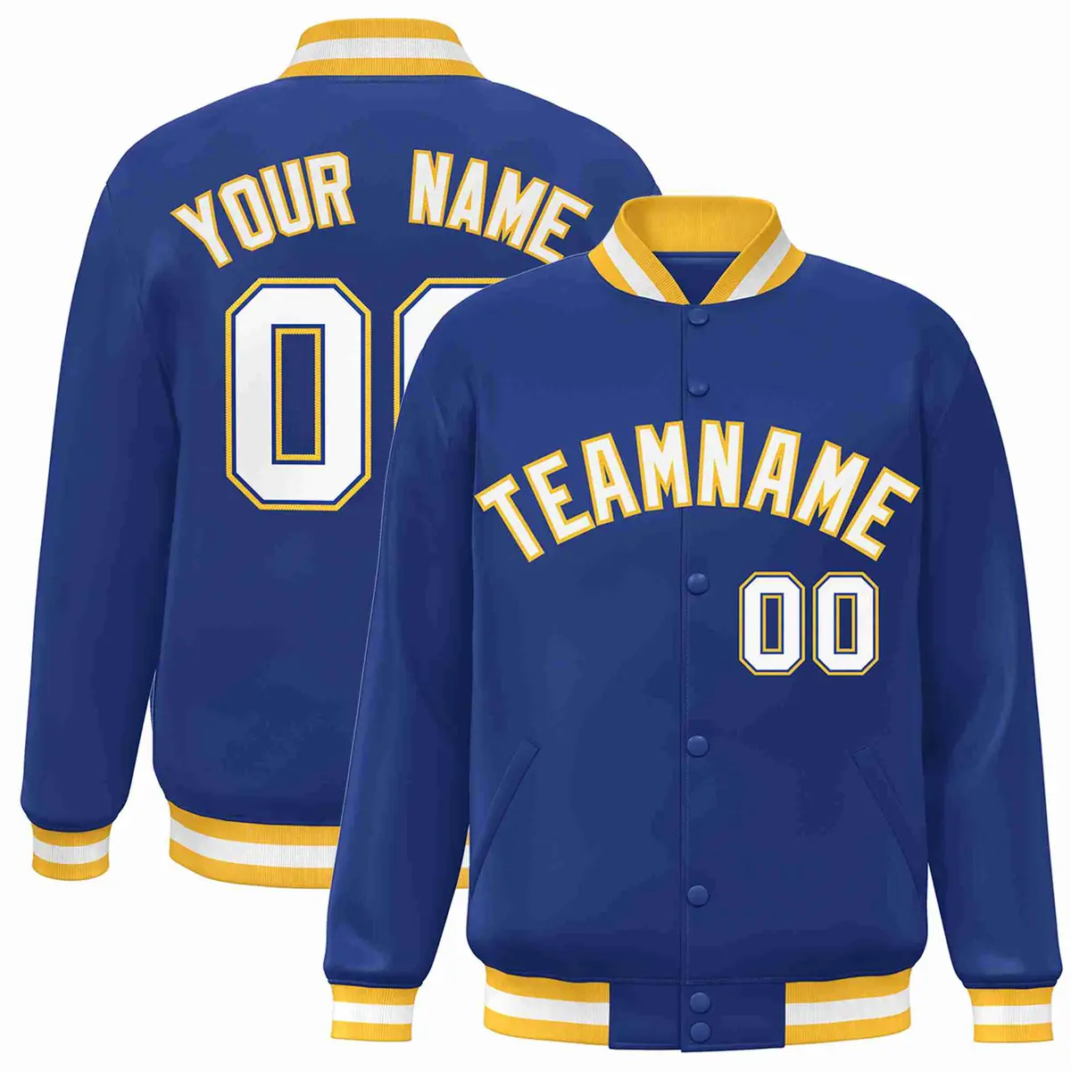 Royal White-Gold Classic Varsity Full-Snap Letterman Jacket
