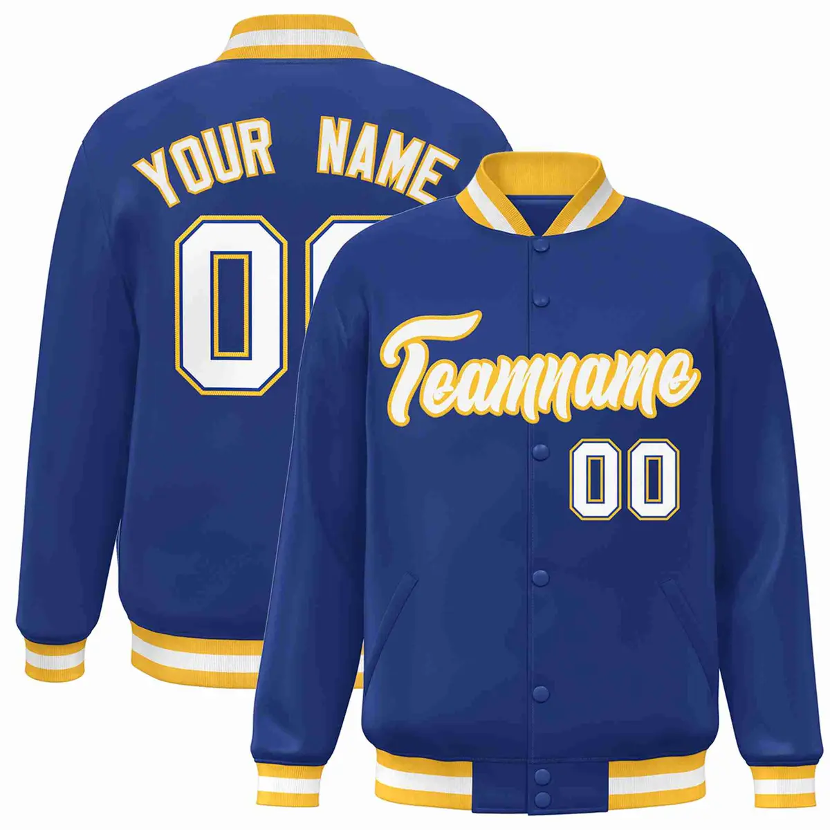 Royal White-Gold Classic Varsity Full-Snap Letterman Jacket
