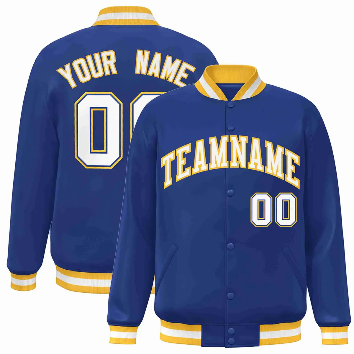 Royal White-Gold Classic Varsity Full-Snap Letterman Jacket