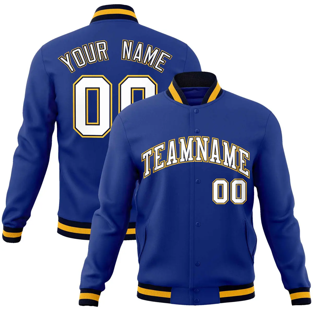 Royal White-Gold Classic Varsity Full-Snap Letterman Jacket