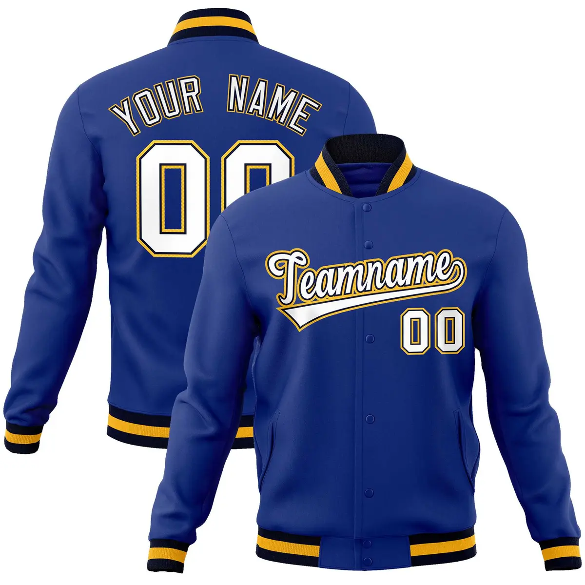 Royal White-Gold Classic Varsity Full-Snap Letterman Jacket