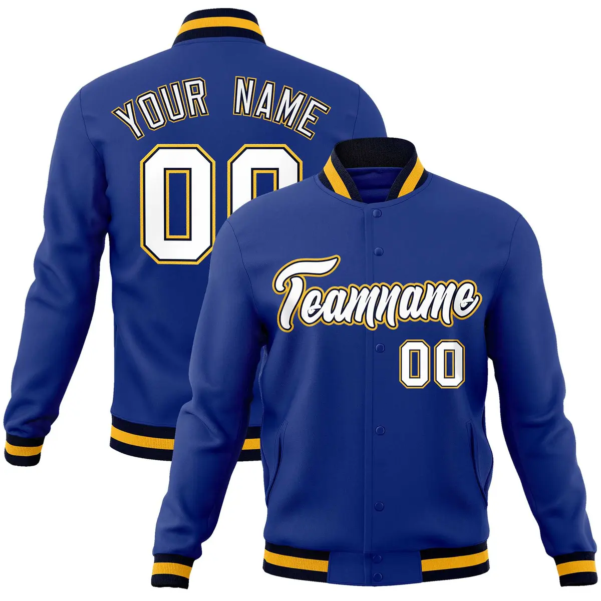 Royal White-Gold Classic Varsity Full-Snap Letterman Jacket