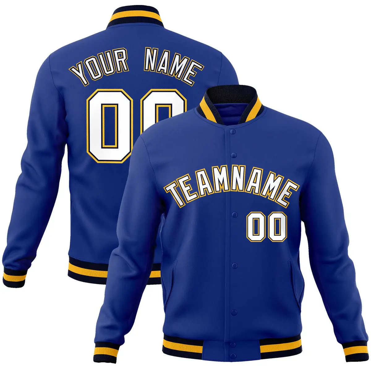 Royal White-Gold Classic Varsity Full-Snap Letterman Jacket
