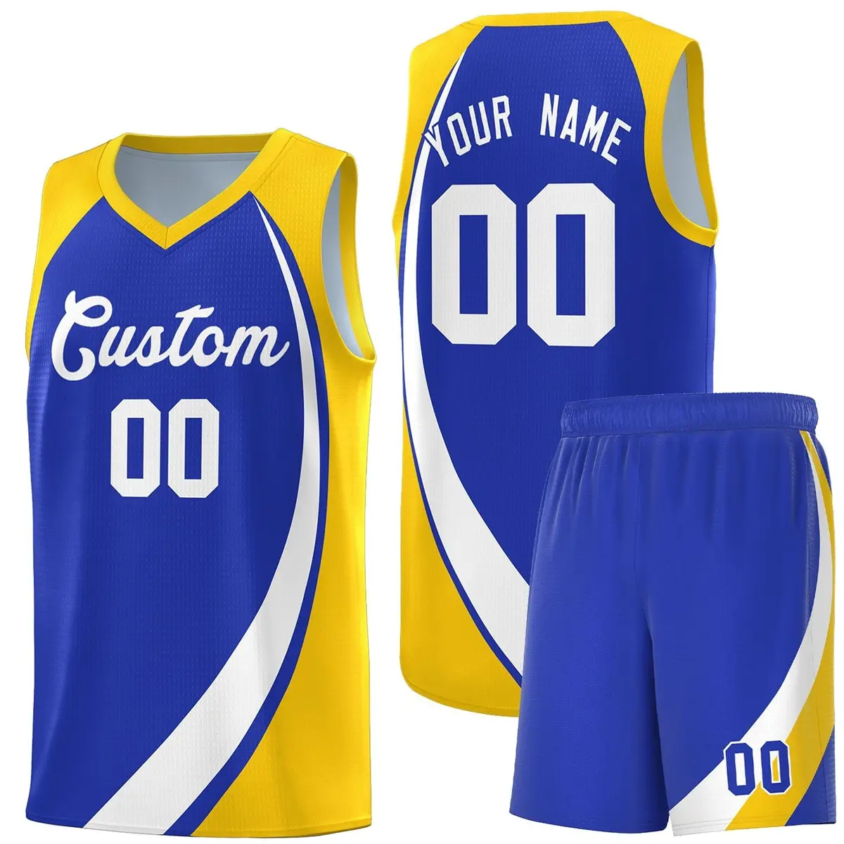 Royal White Gold Color Block Basketball Jersey
