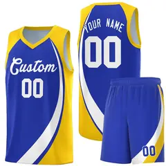 Royal White Gold Color Block Basketball Jersey